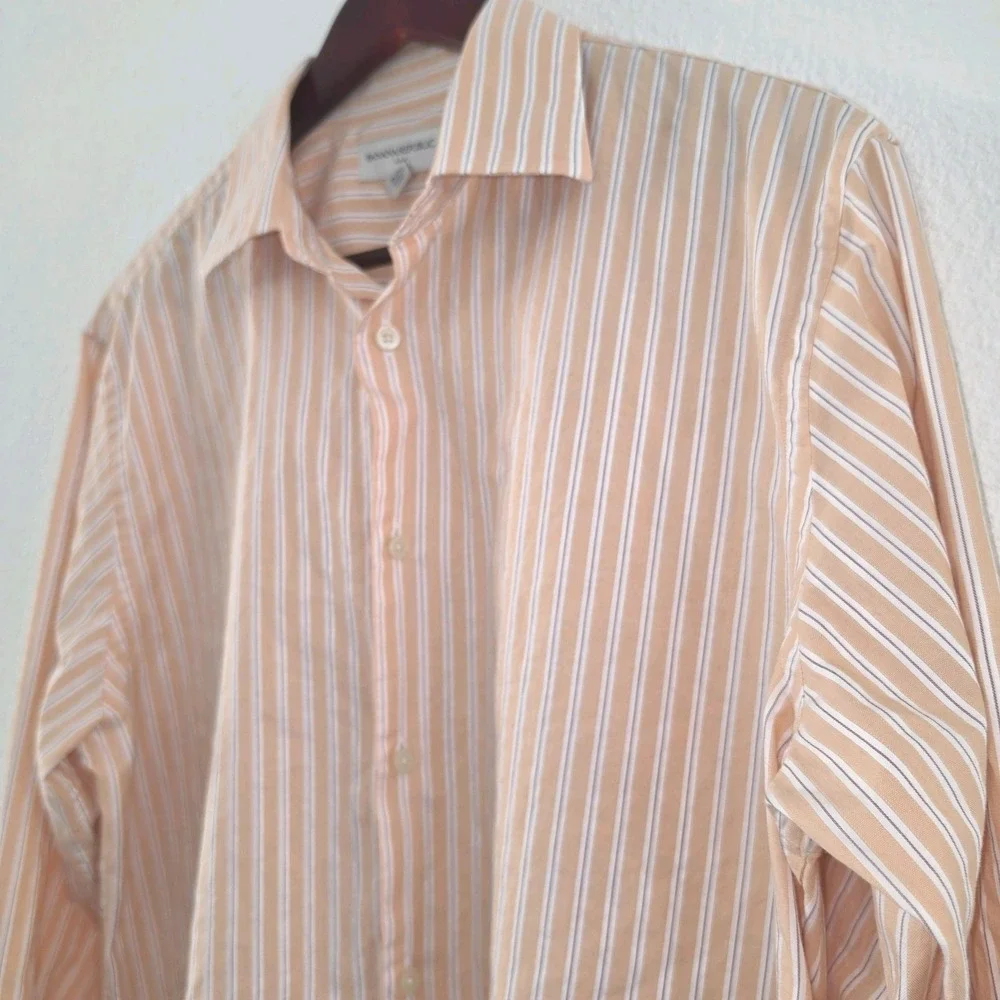 Banana Republic Mens M Orange White Stripe Long Slv Button Down Shirt Cotton